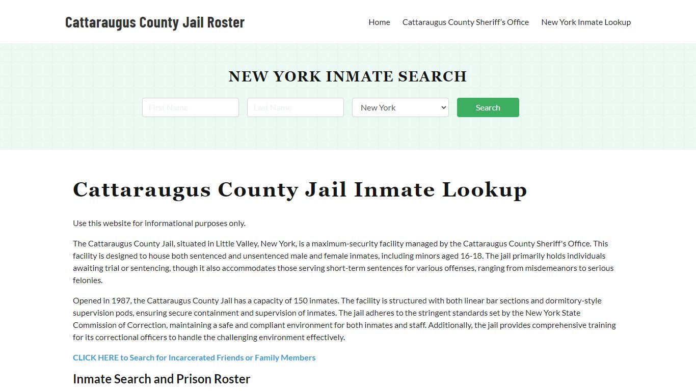 Cattaraugus County Jail Roster Lookup, NY, Inmate Search