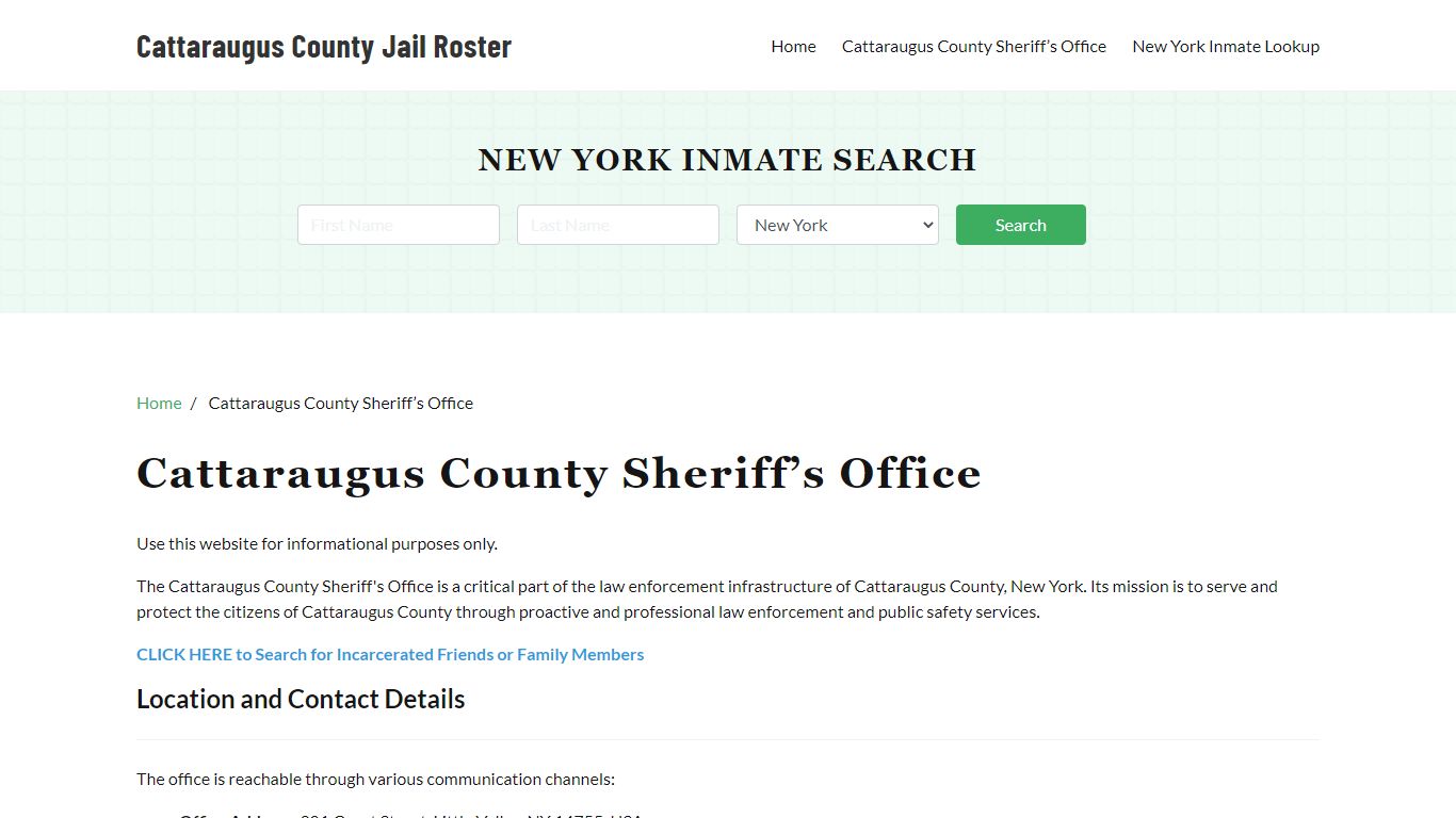 Cattaraugus County Sheriff Office, NY, Arrest Warrants Search